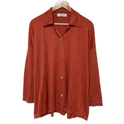 Brunello Cucinelli Cashmere Silk Oversized Knit Shirt Jacket M Orange