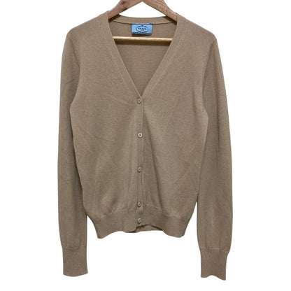 Prada Elbow Patch Cashmere Knit Cardigan 42 Beige
