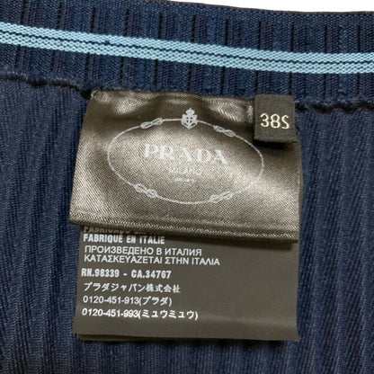 Prada Waist Logo Pleated Knit Skirt 573 38 Navy — view 9