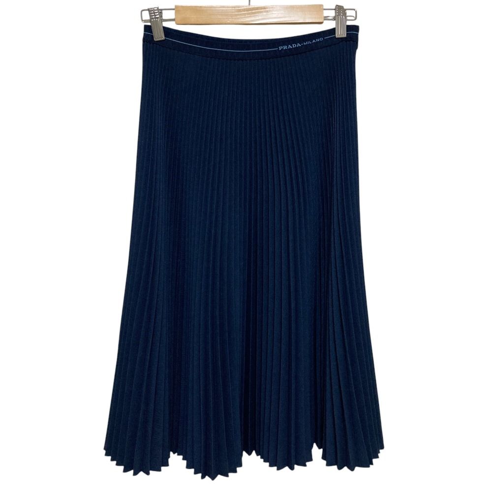 Prada Waist Logo Pleated Knit Skirt 573 38 Navy