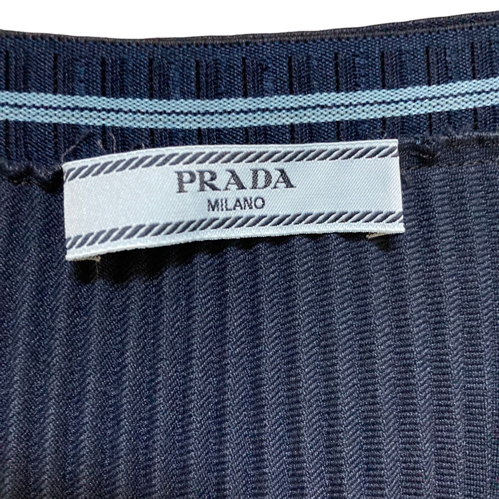 Prada Waist Logo Pleated Knit Skirt 573 38 Navy — view 8