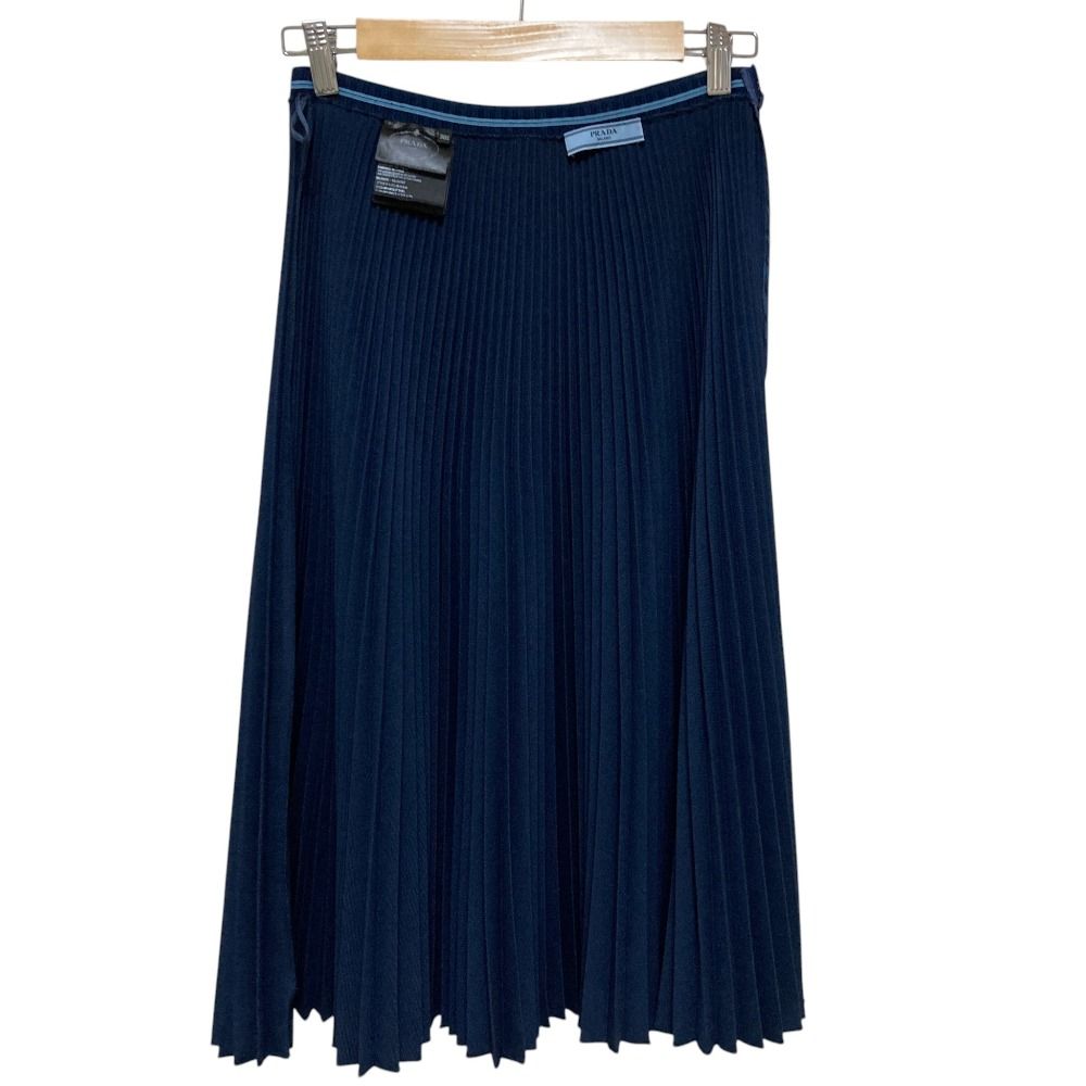 Prada Waist Logo Pleated Knit Skirt 573 38 Navy — view 7