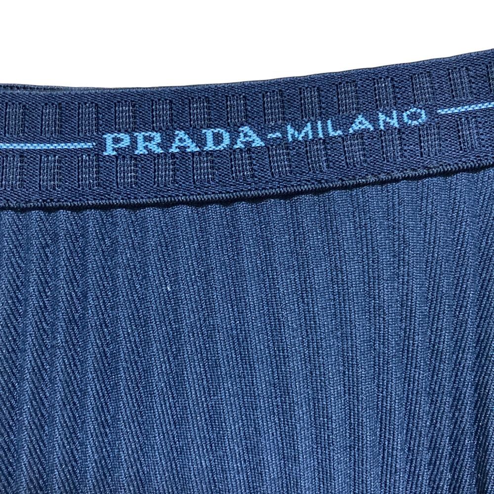 Prada Waist Logo Pleated Knit Skirt 573 38 Navy — view 5