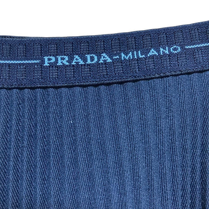 Prada Waist Logo Pleated Knit Skirt 573 38 Navy — view 5