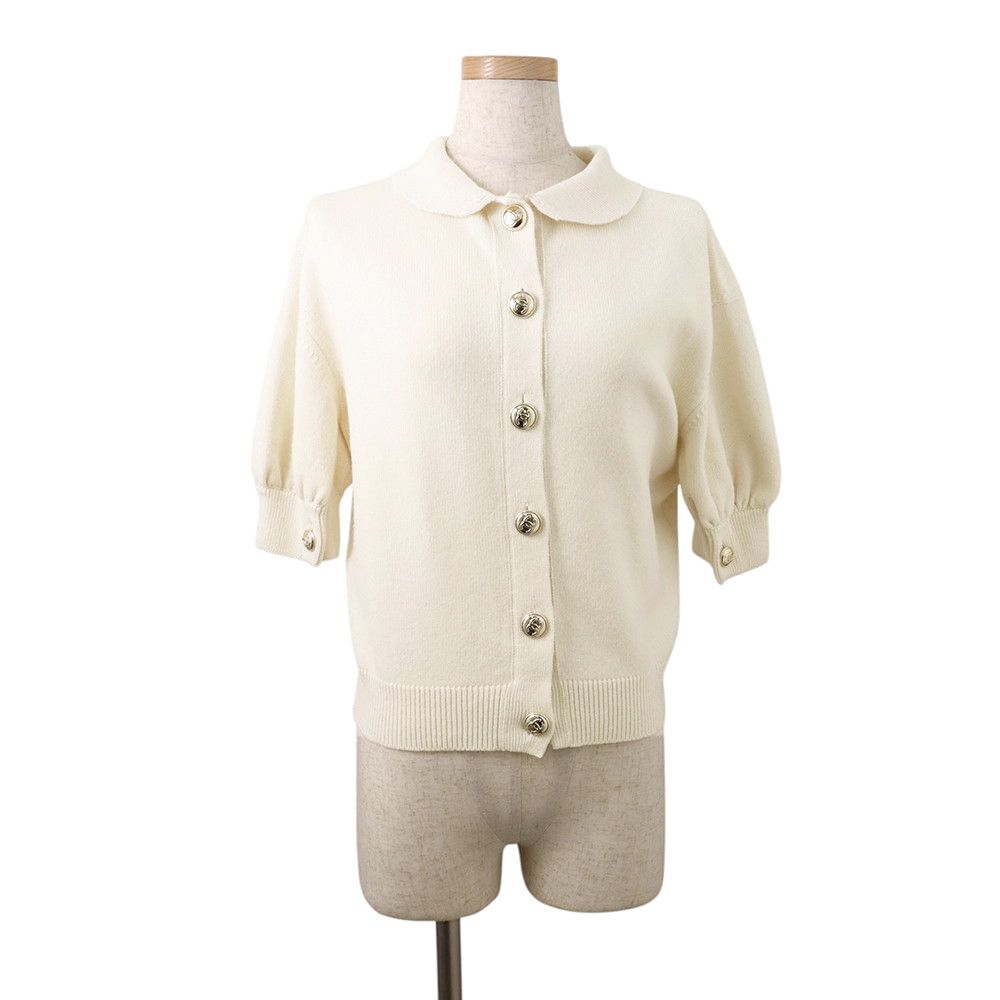 Chanel Knit CC Logo Button Short Sleeve Cashmere 34 Top Sweater