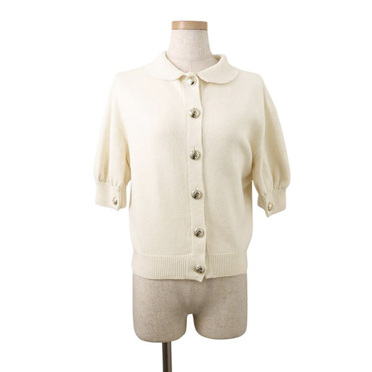 Chanel Knit CC Logo Button Short Sleeve Cashmere 34 Top Sweater