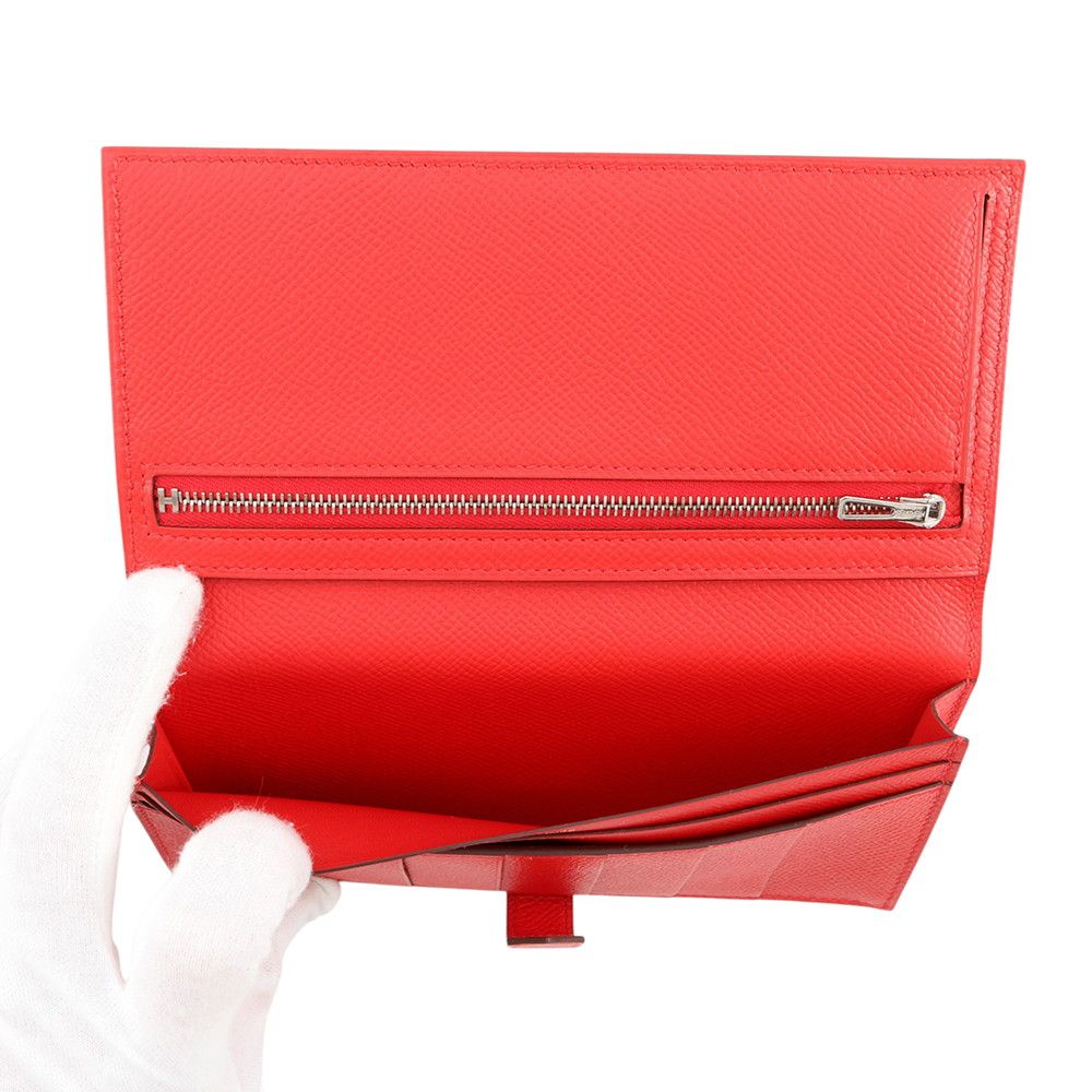 Hermes Wallet Bearn Souffle Depth Yes Rouge Tomato Silver Epsom — view 5