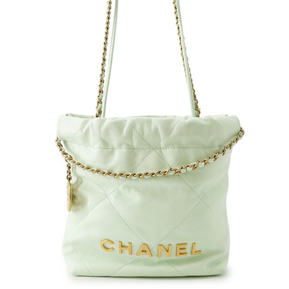 Chanel 22 Mini CC Logo Shiny Calfskin 2-Way Shoulder