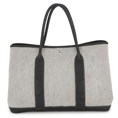 Hermes Tote Garden Party PM Beige Black Silver Toile Ash Buffalo