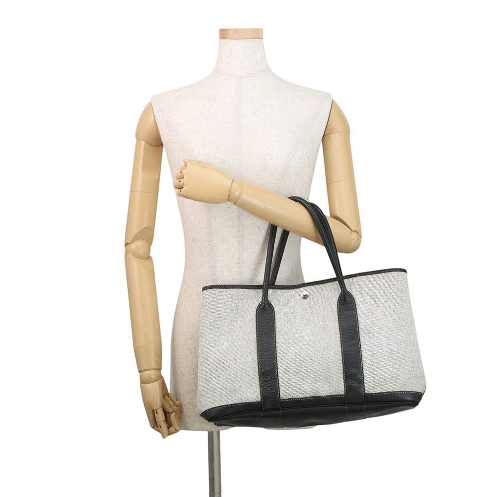 Hermes Tote Garden Party PM Beige Black Silver Toile Ash Buffalo — view 4