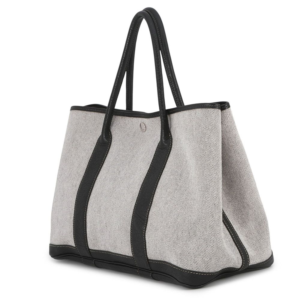Hermes Tote Garden Party PM Beige Black Silver Toile Ash Buffalo — view 2