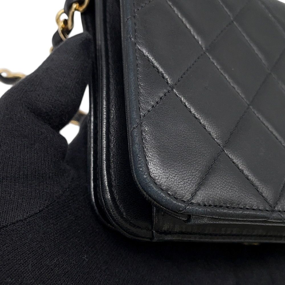 Chanel Chain Shoulder Bag Quilted CC Logo Lambskin Black — view 6