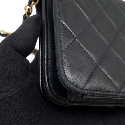 Chanel Chain Shoulder Bag Quilted CC Logo Lambskin Black — view 6