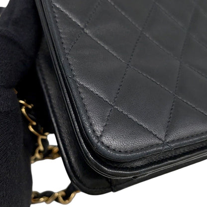 Chanel Chain Shoulder Bag Quilted CC Logo Lambskin Black — view 8
