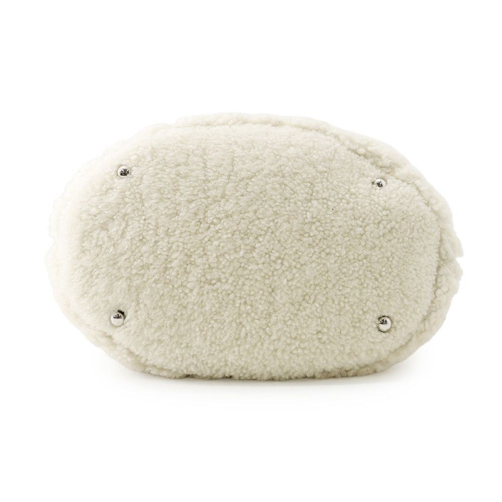 Chanel Tote CC Logo Coconage Tweed Shearling Drawstring White — view 3