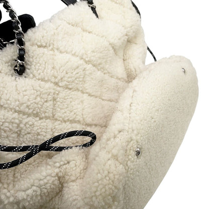 Chanel Tote CC Logo Coconage Tweed Shearling Drawstring White — view 7