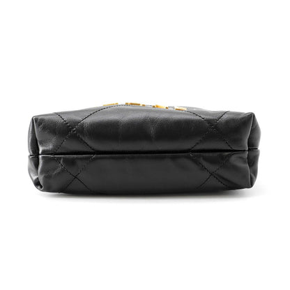 Chanel Handbag 22 Mini CC Logo Shiny Calf Leather 2-Way Black — view 3