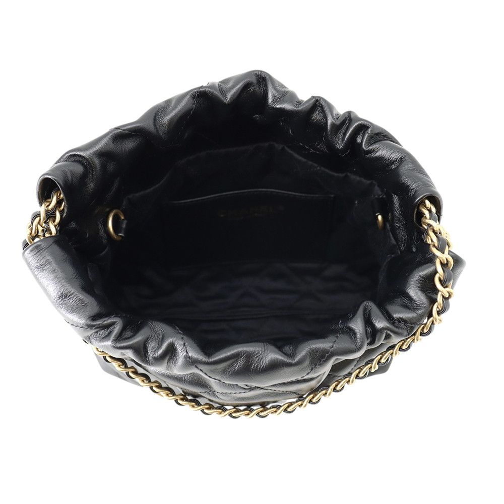 Chanel Handbag 22 Mini CC Logo Shiny Calf Leather 2-Way Black — view 6