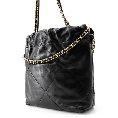 Chanel Handbag 22 Mini CC Logo Shiny Calf Leather 2-Way Black — view 2
