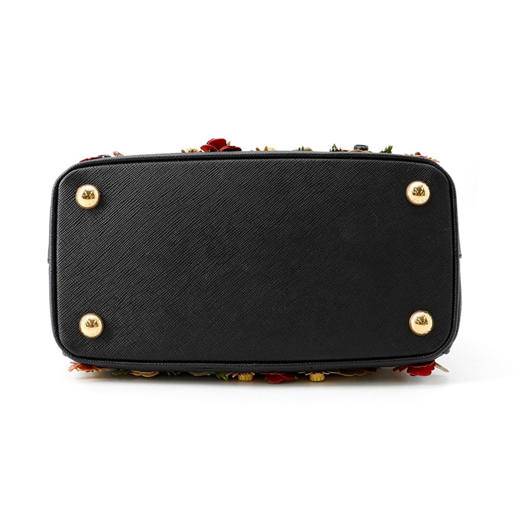 Prada Galleria Flower Saffiano 2-Way Shoulder Bag Black — view 3