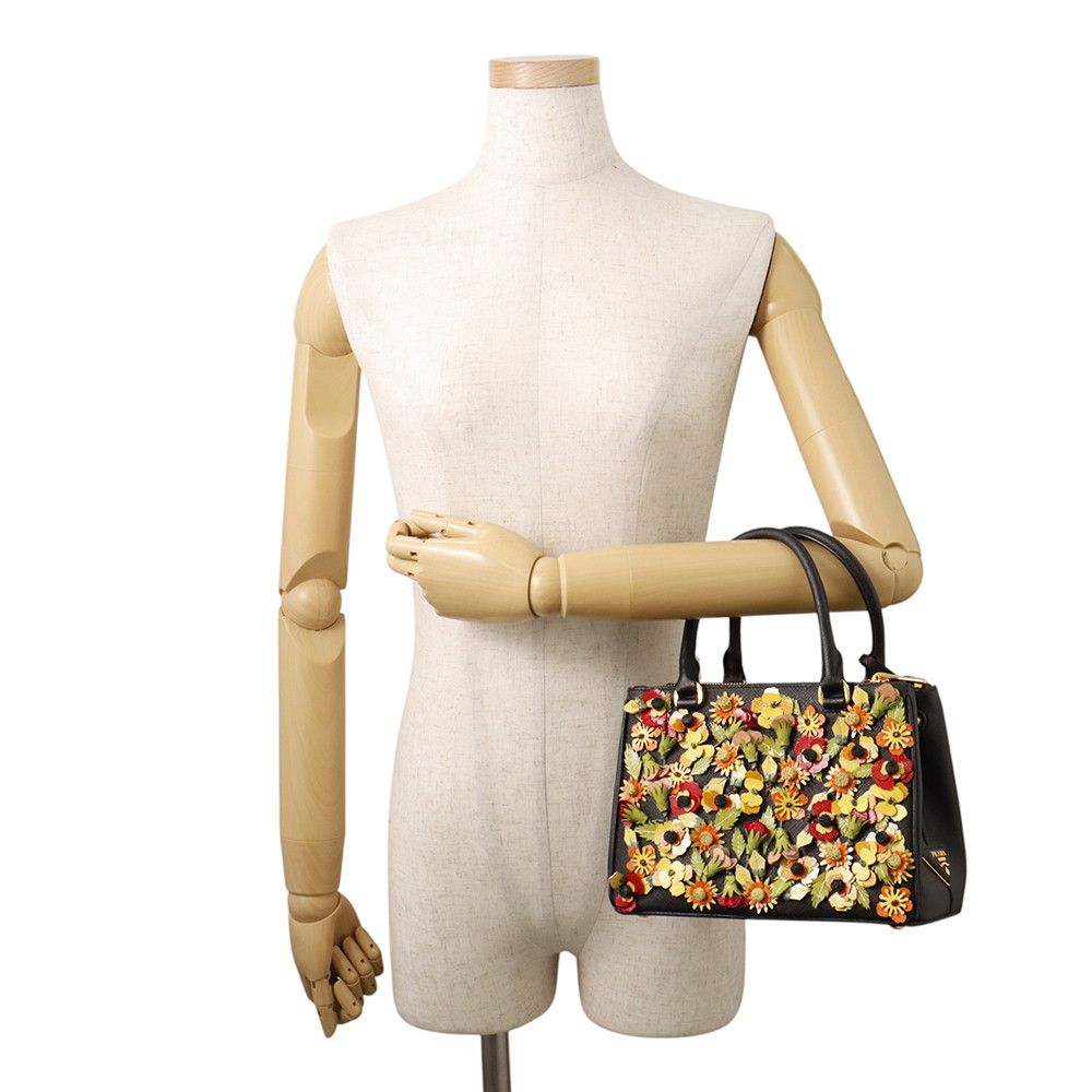 Prada Galleria Flower Saffiano 2-Way Shoulder Bag Black — view 4