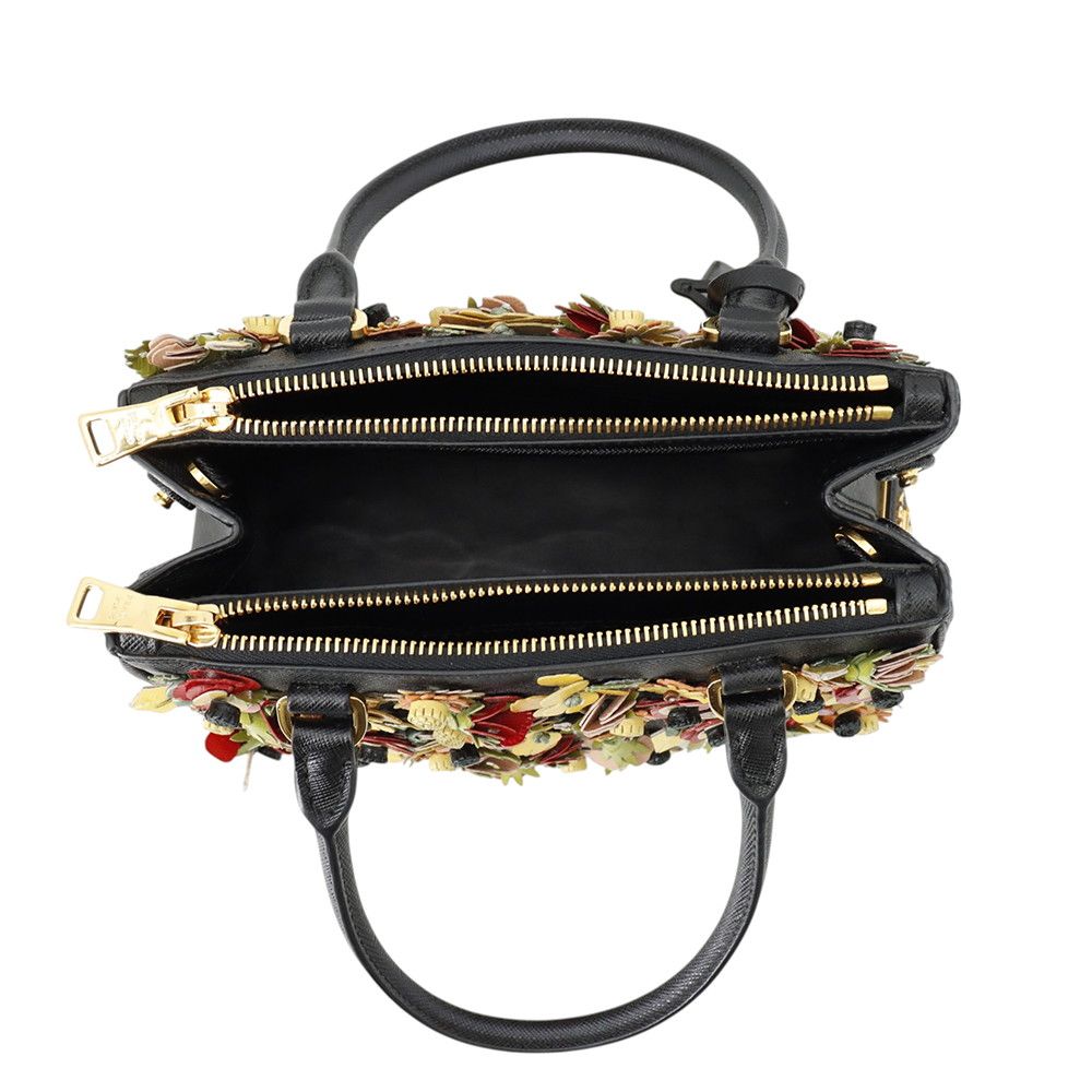 Prada Galleria Flower Saffiano 2-Way Shoulder Bag Black — view 6