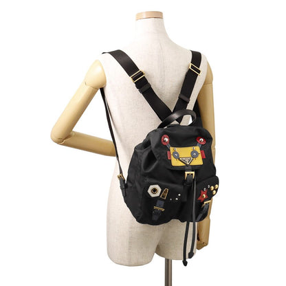 Prada Small Robot Nylon Backpack Black — view 4