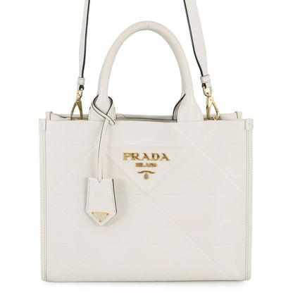 Prada Handbag Symbol Topstitch Small Leather 2-Way White