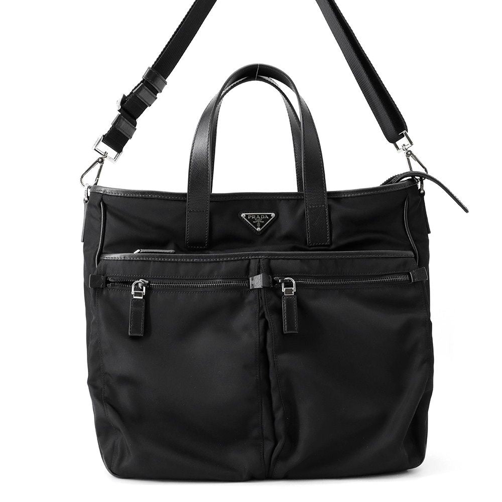 Prada Tote Business Nylon Leather 2-Way Shoulder Bag Black