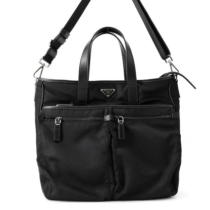 Prada Tote Business Nylon Leather 2-Way Shoulder Bag Black