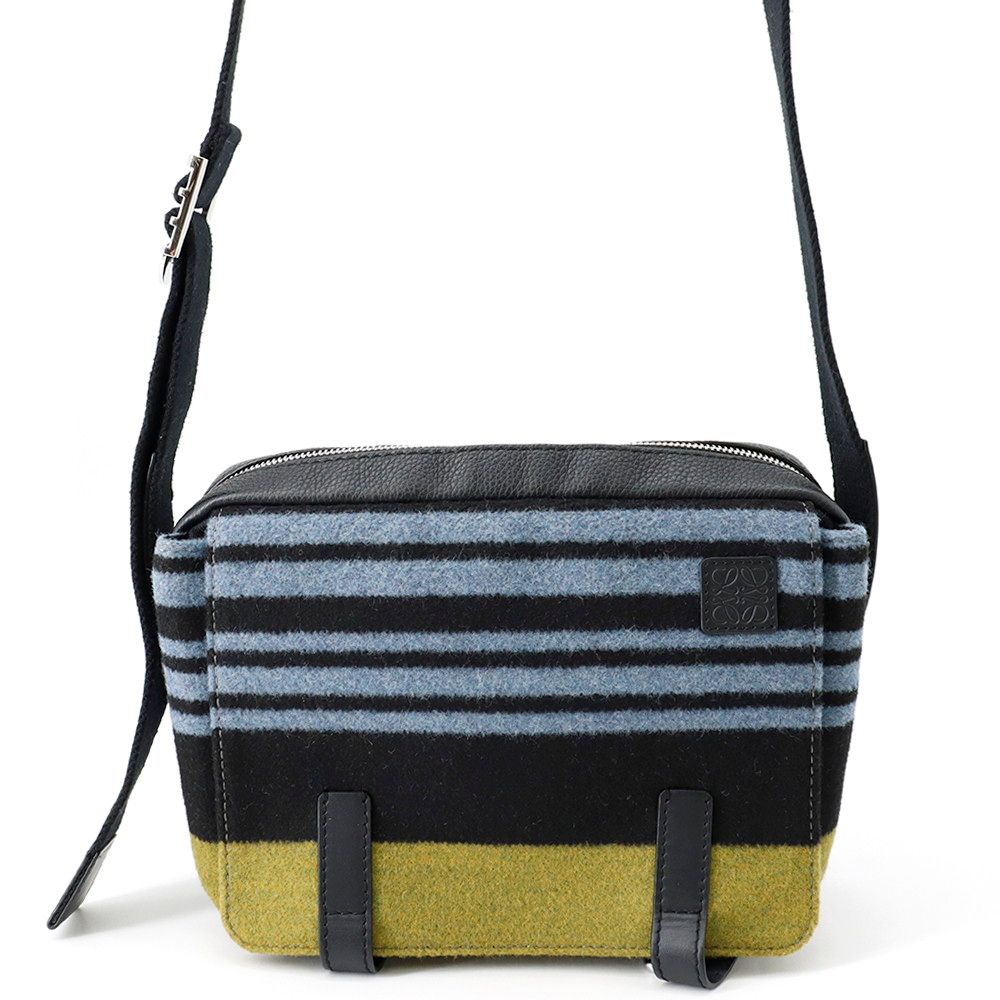 Loewe Shoulder Bag Military Messenger Xs Leather Wool Black