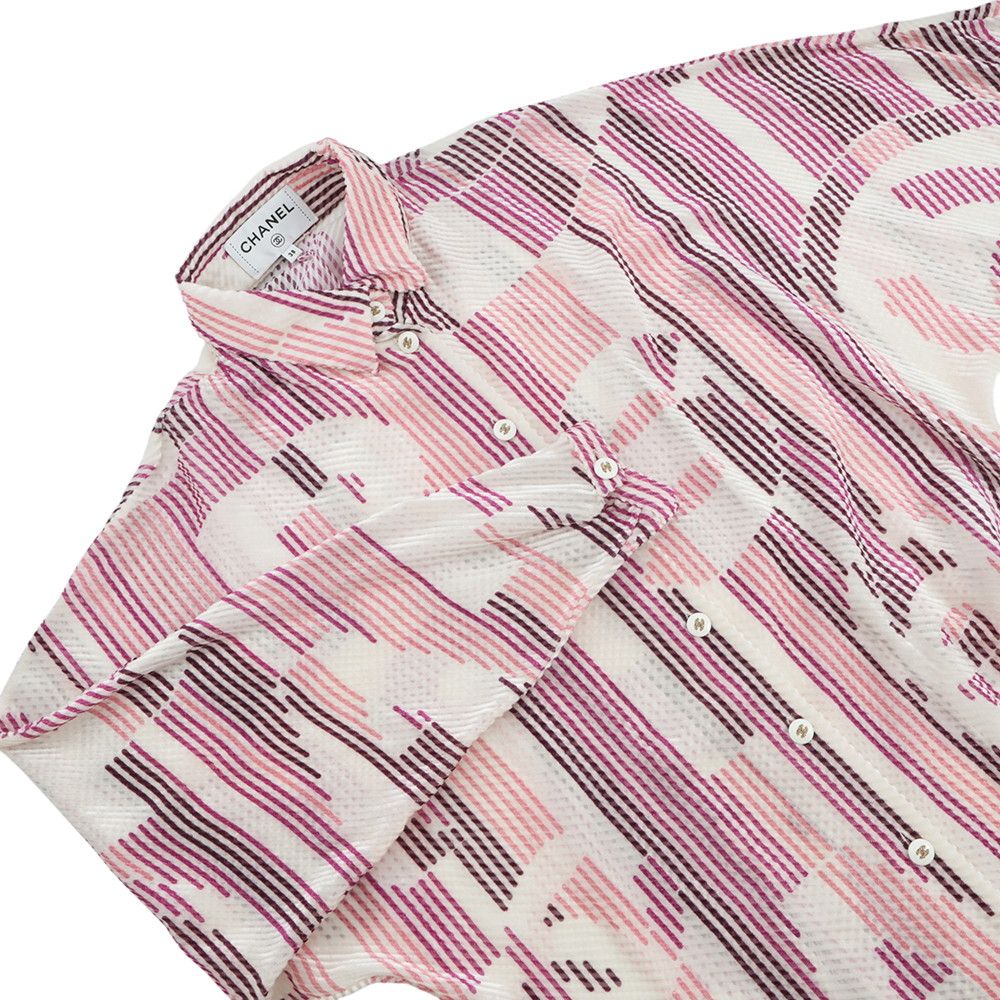 Chanel Shirt CC Logo Button Viscose Silk 38 Top Long Sleeve — view 3