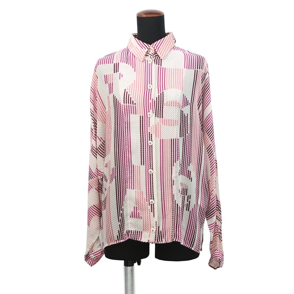 Chanel Shirt CC Logo Button Viscose Silk 38 Top Long Sleeve