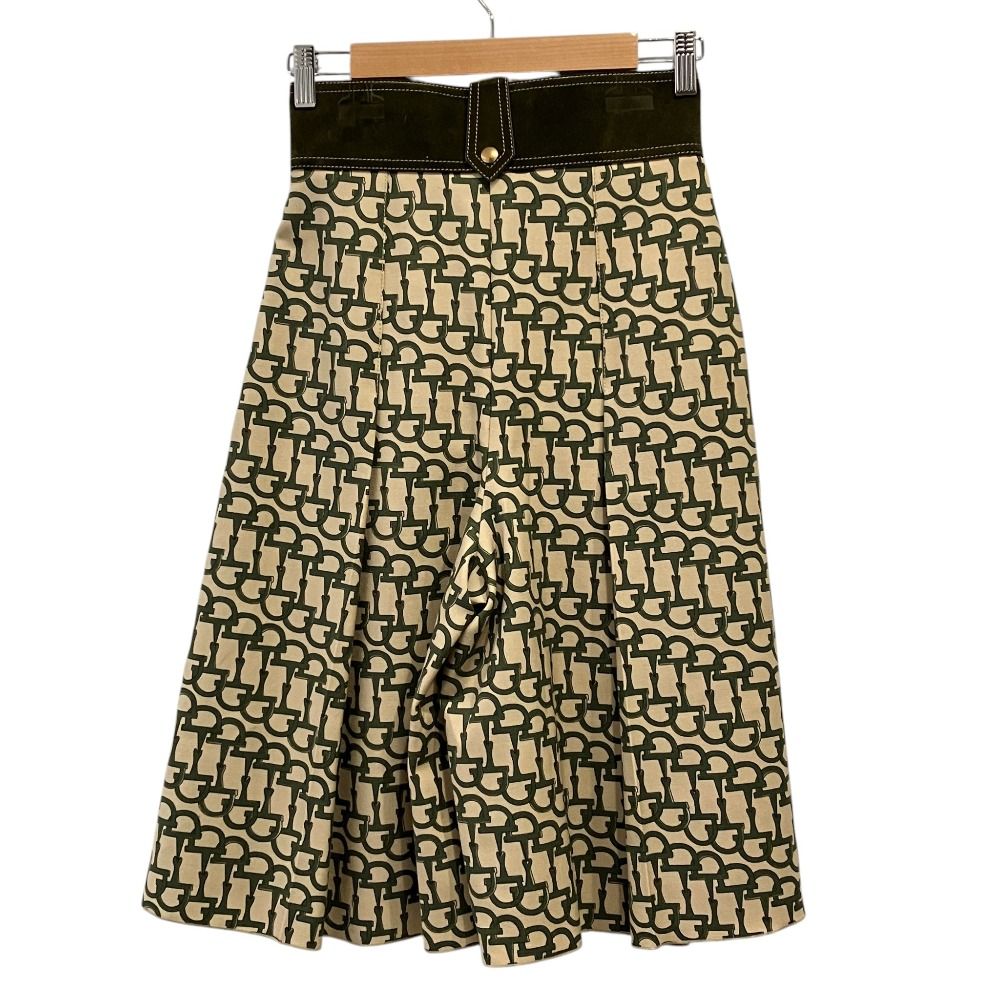 Gucci Cat Head Horsebit Pattern Culotte Pants 36 Beige Green — view 2