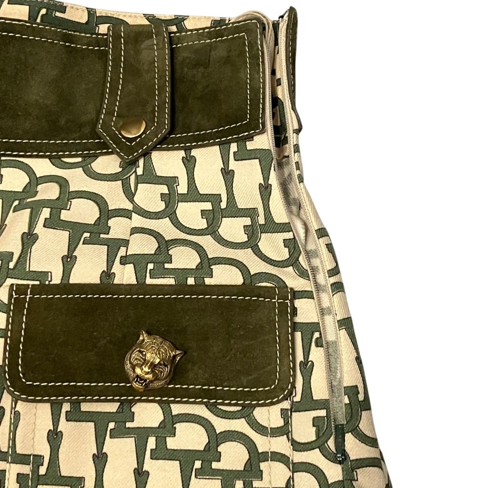 Gucci Cat Head Horsebit Pattern Culotte Pants 36 Beige Green — view 3