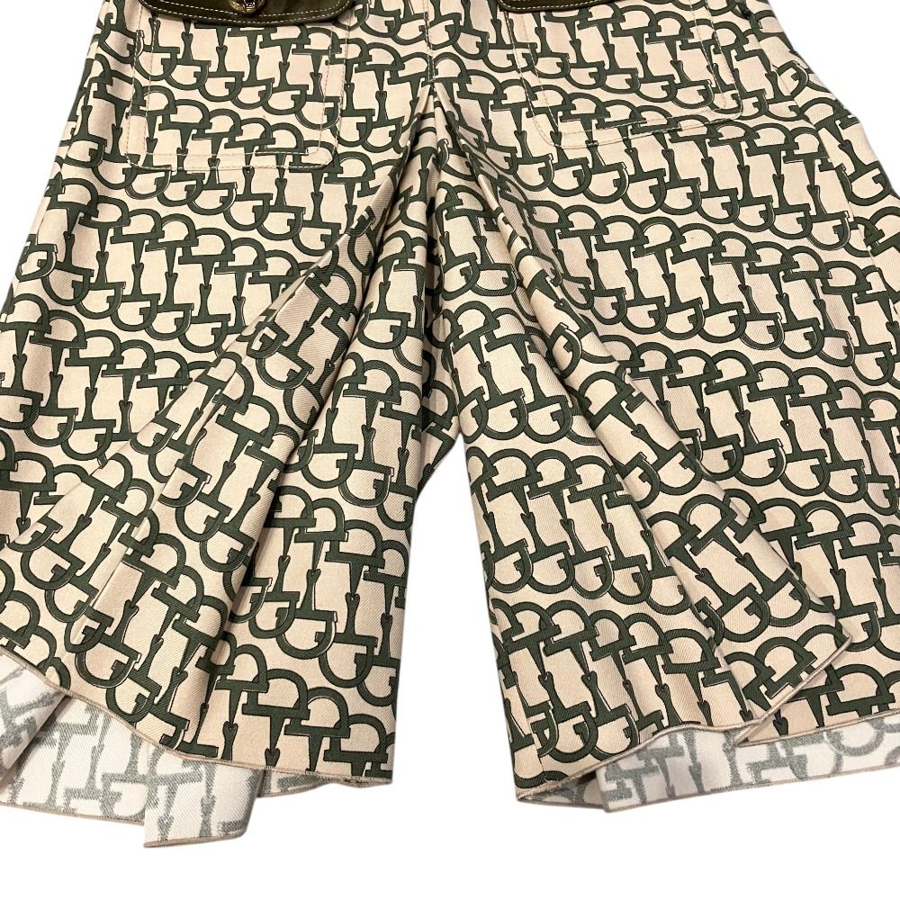 Gucci Cat Head Horsebit Pattern Culotte Pants 36 Beige Green — view 4