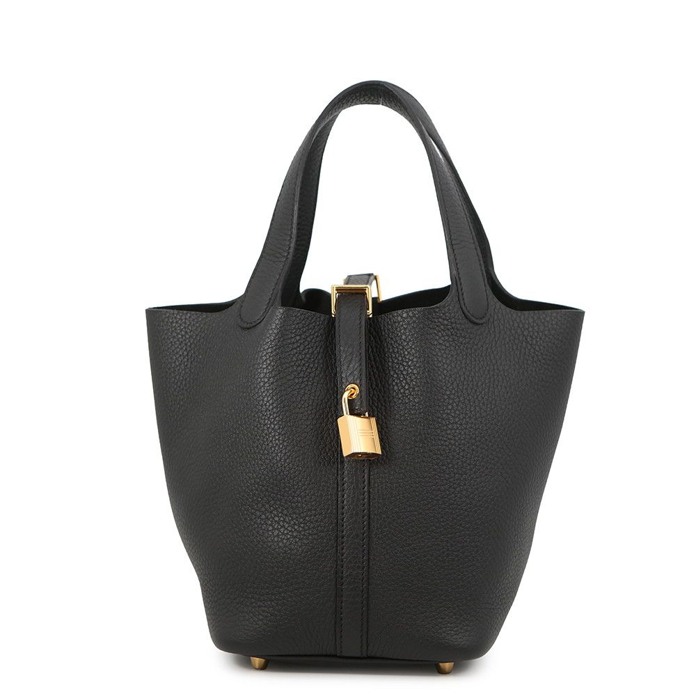 Hermes Handbag Picotin Lock PM Black Gold Taurillon Clemence