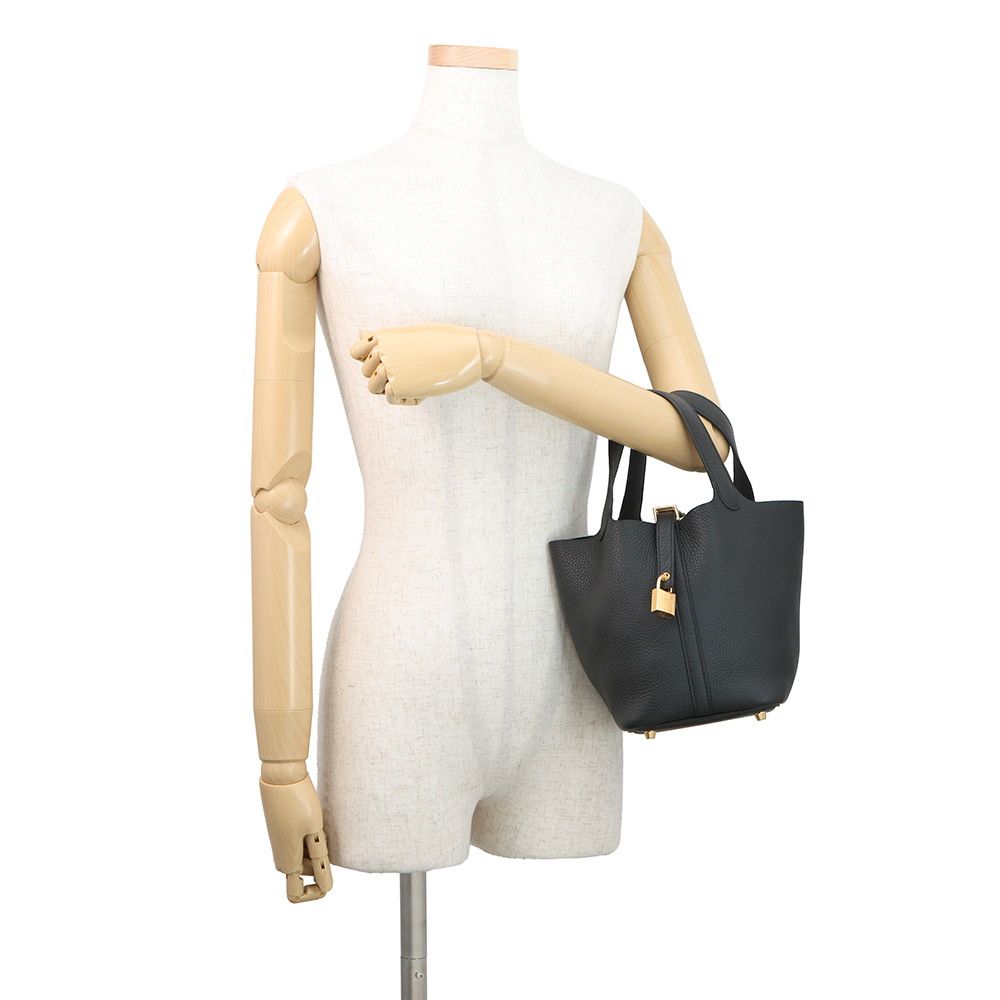 Hermes Handbag Picotin Lock PM Black Gold Taurillon Clemence — view 4