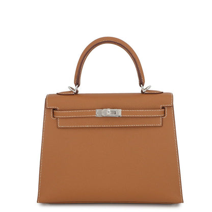 Hermes Handbag Kelly 25 Sellier Gold Silver Epsom 2-Way