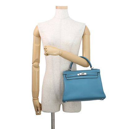 Hermes Handbag Kelly 28 Retourne Blue Jean Silver Bague Rain 2-Way — view 4