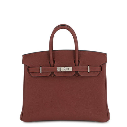 Hermes Birkin 25 Rouge Ache Silver Togo Handbag