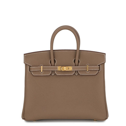 Hermes Birkin 25 Etoupe Gold Togo Handbag