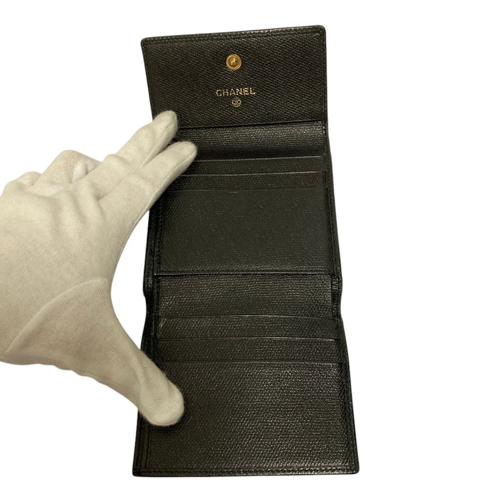 Chanel CC Logo Button Leather Compact Wallet Trifold Black — view 7