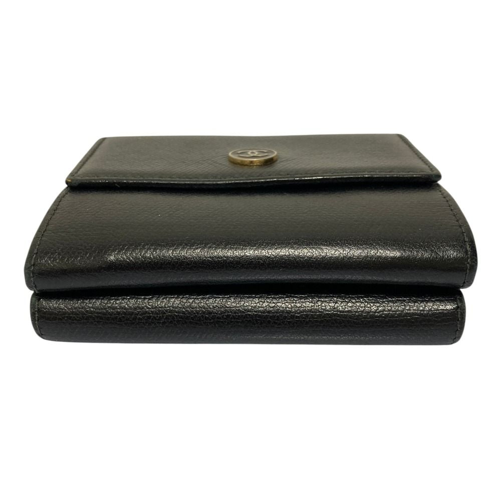 Chanel CC Logo Button Leather Compact Wallet Trifold Black — view 4