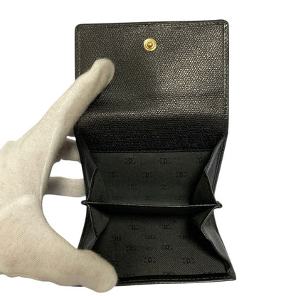Chanel CC Logo Button Leather Compact Wallet Trifold Black — view 5
