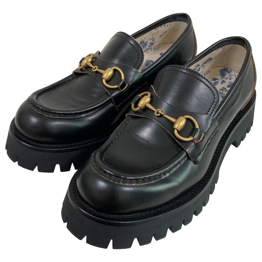 Gucci Lug Sole Bee Embroidery Horsebit Loafers 37 Black