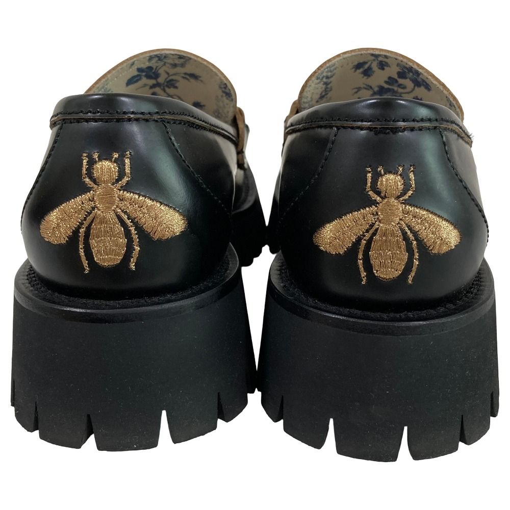 Gucci Lug Sole Bee Embroidery Horsebit Loafers 37 Black — view 5