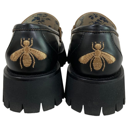 Gucci Lug Sole Bee Embroidery Horsebit Loafers 37 Black — view 5