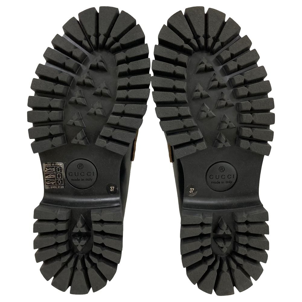 Gucci Lug Sole Bee Embroidery Horsebit Loafers 37 Black — view 6
