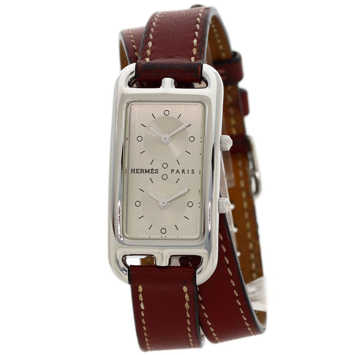 Hermes Cape Cod Duzon Double Tour Watch SS Leather